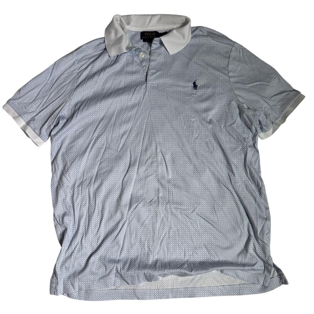 Polo Ralph Lauren Classic Fit Short Sleeve Shirt Blue & White Men's Large Cotton